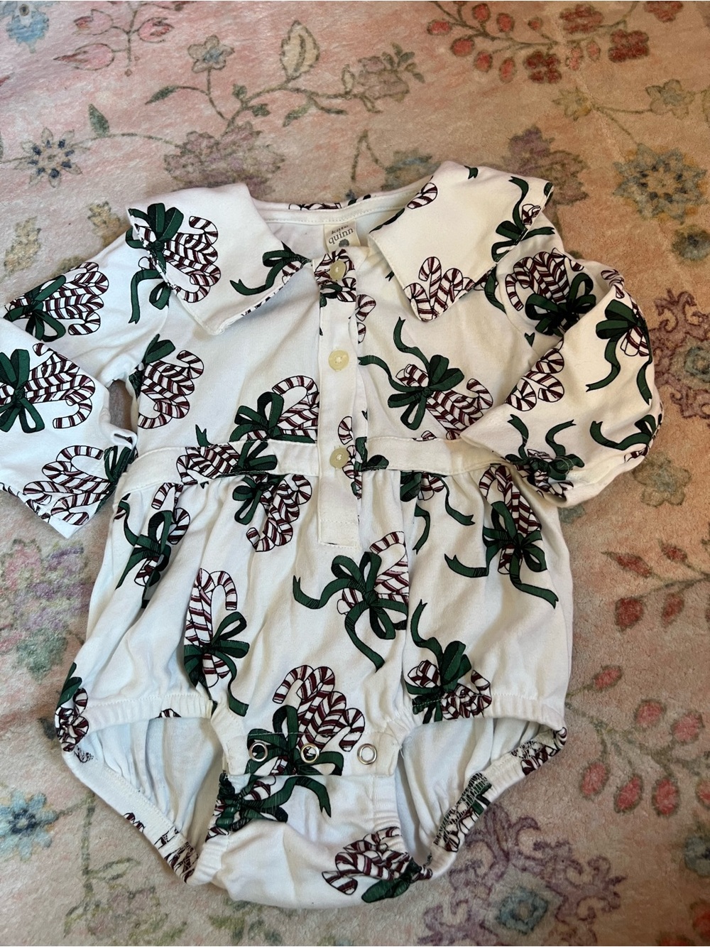 kate quinn White One-Piece with Green and Brown Candy Cane Print